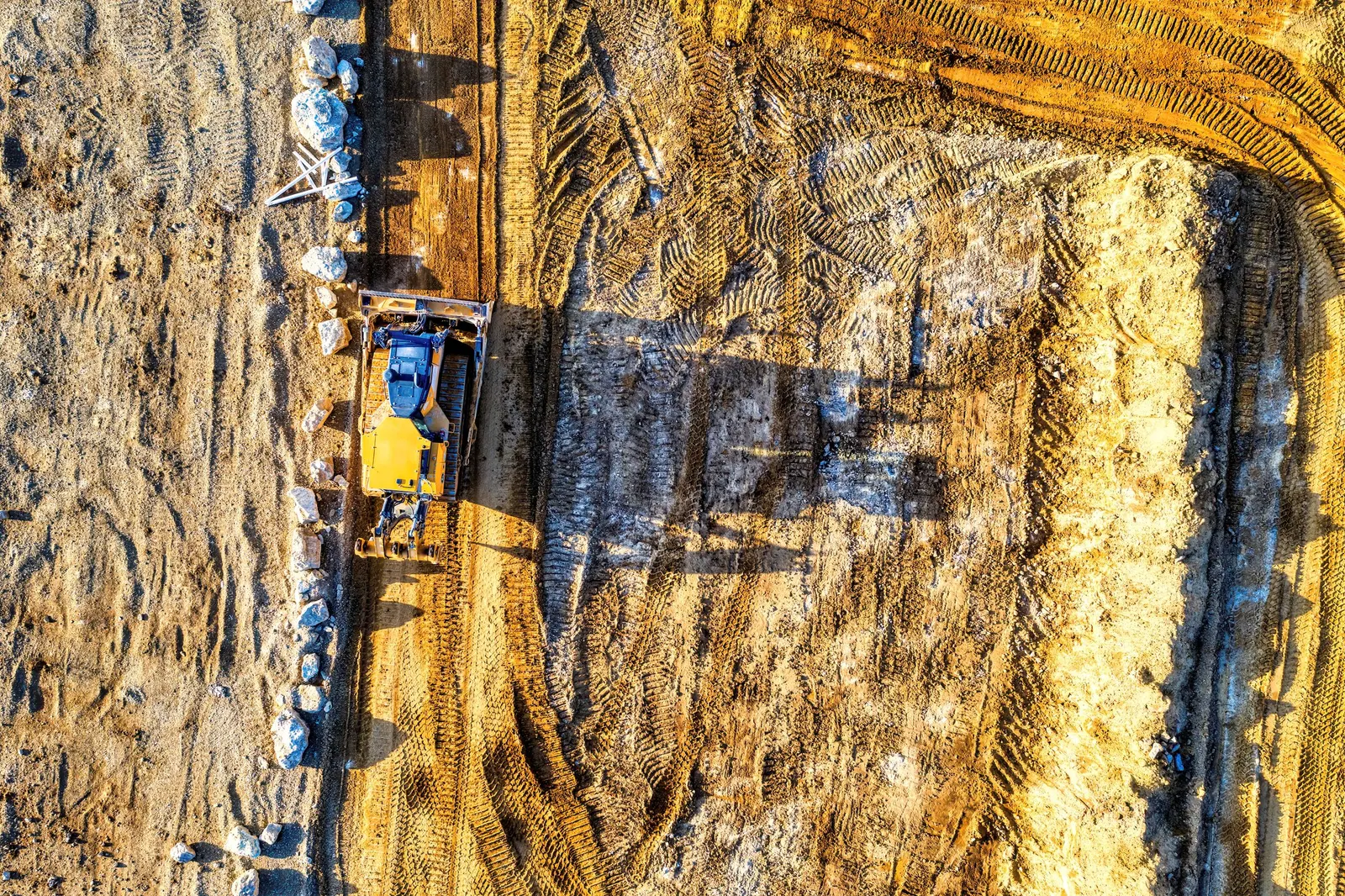 Aerial view of earthwork and grading on a development site